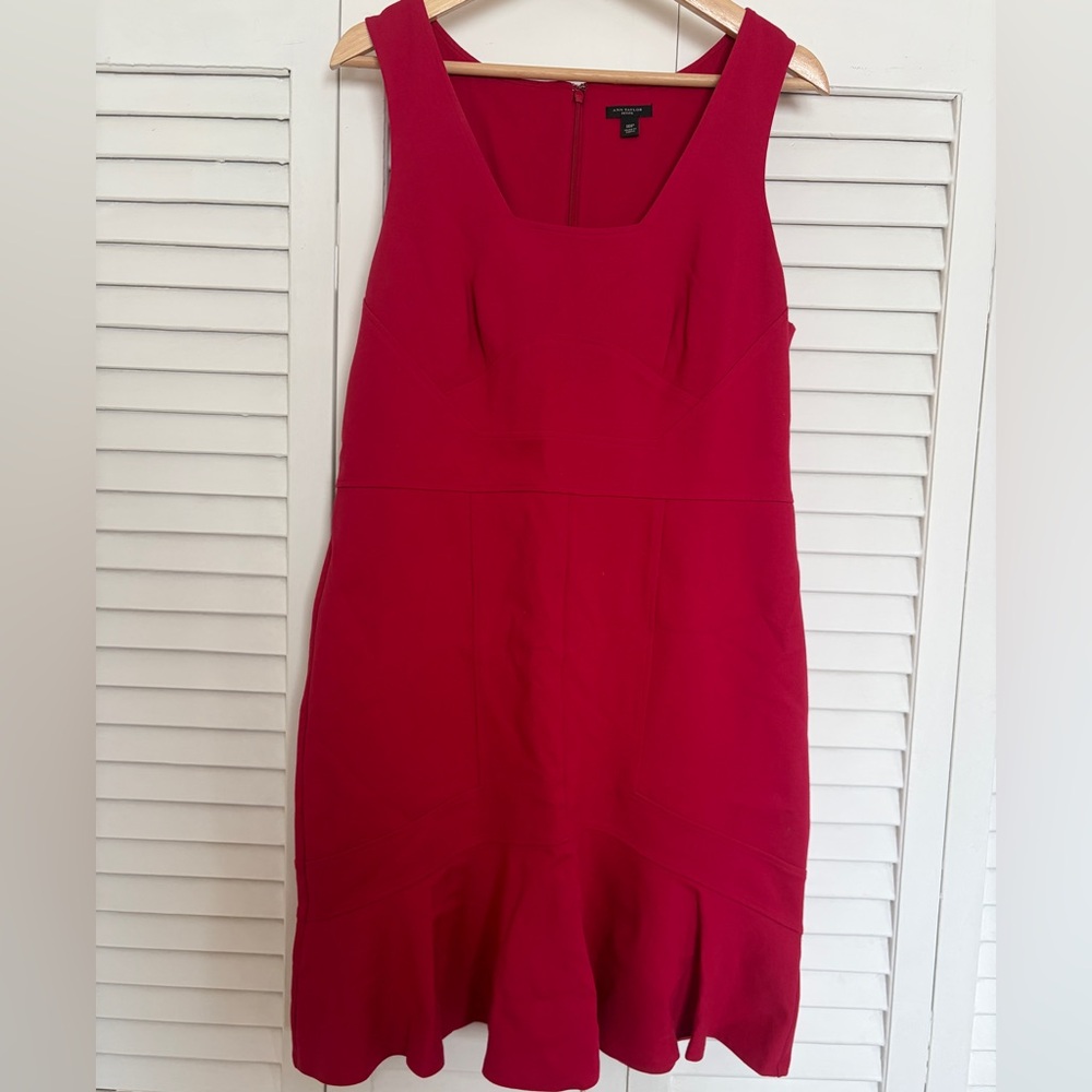 Ann Taylor Red Ruffled Sheath Midi Dress